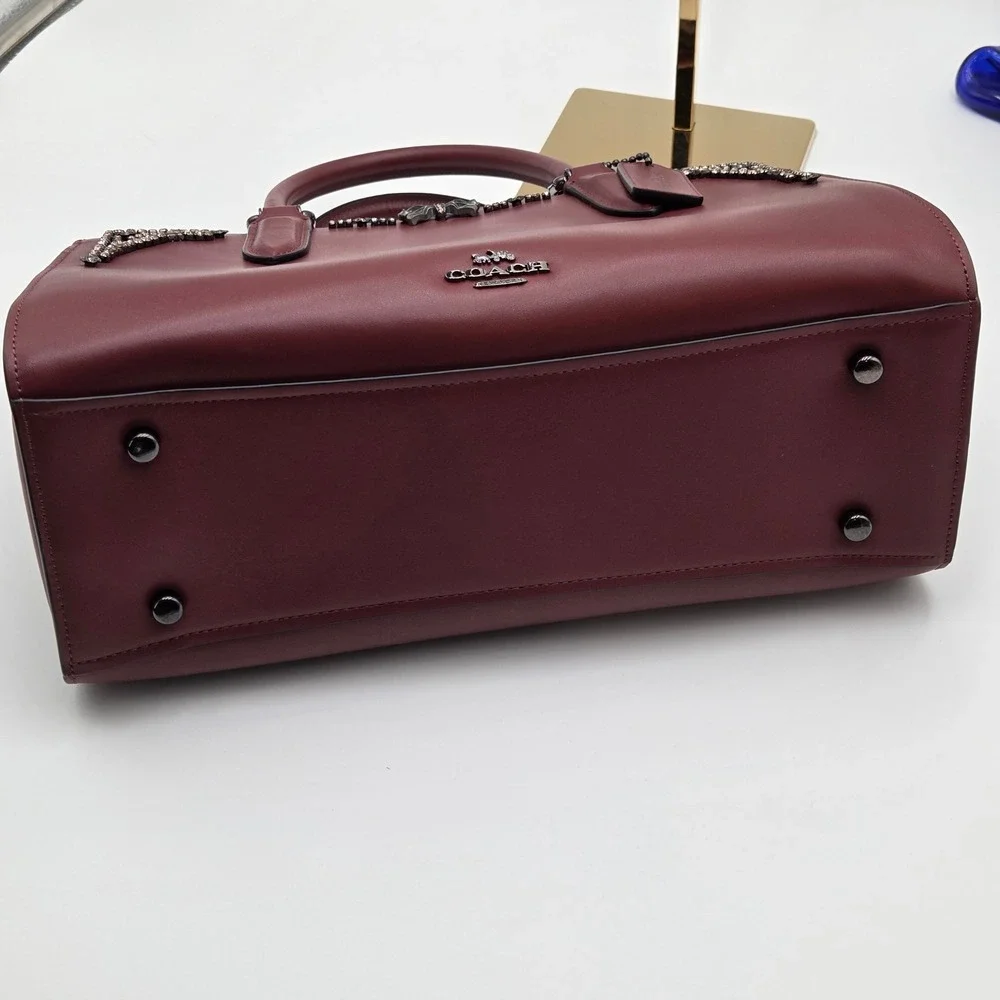 Coach x Selena Gomez Leather Bond Bag Crystal Embellished 39289 Burgundy Wine